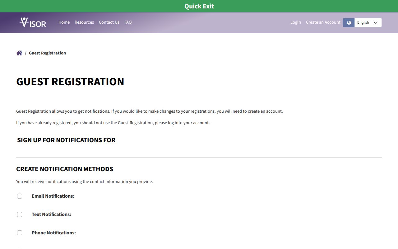 Oregon VISOR guest release notification registration