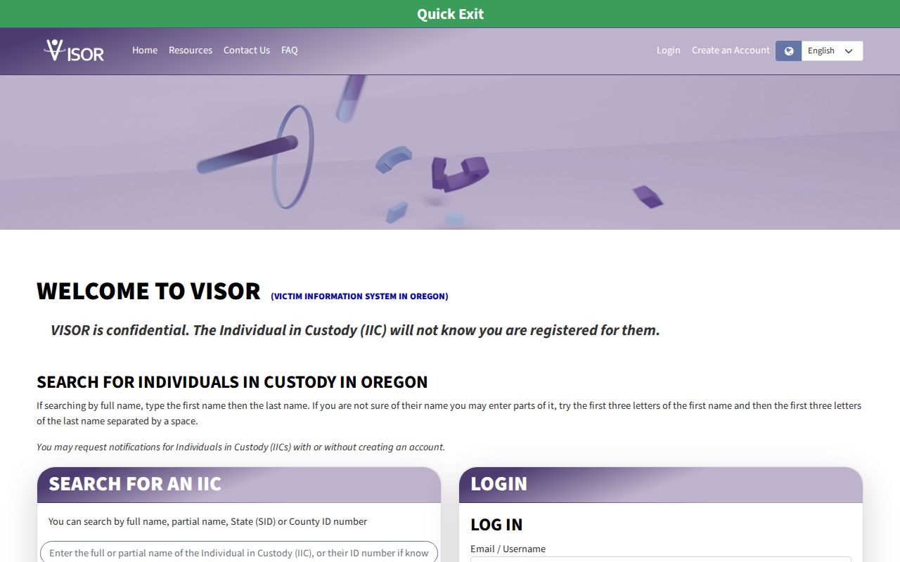 Oregon VISOR search for released inmate status and alerts