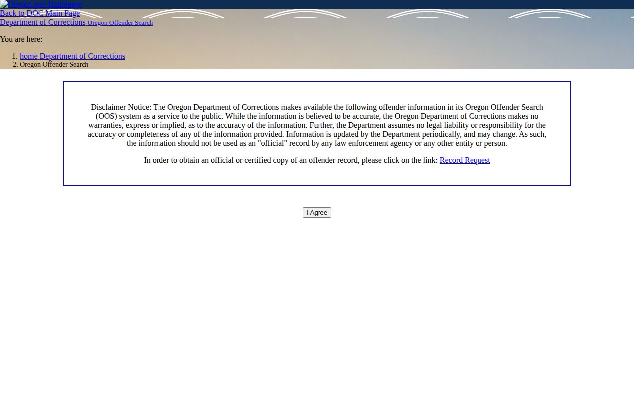 Oregon Offender Search official-record warning for release verification