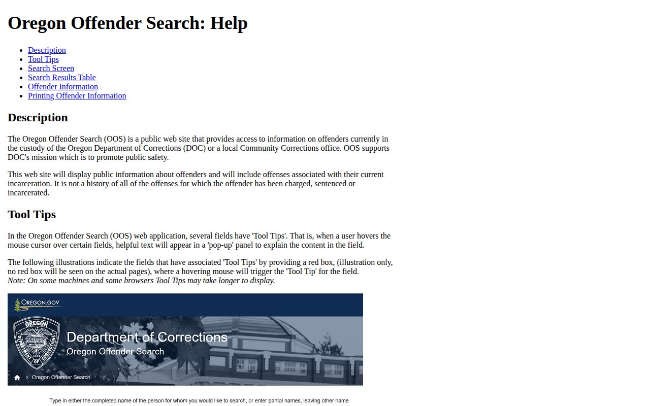 OOS help defining current Oregon custody and supervision records
